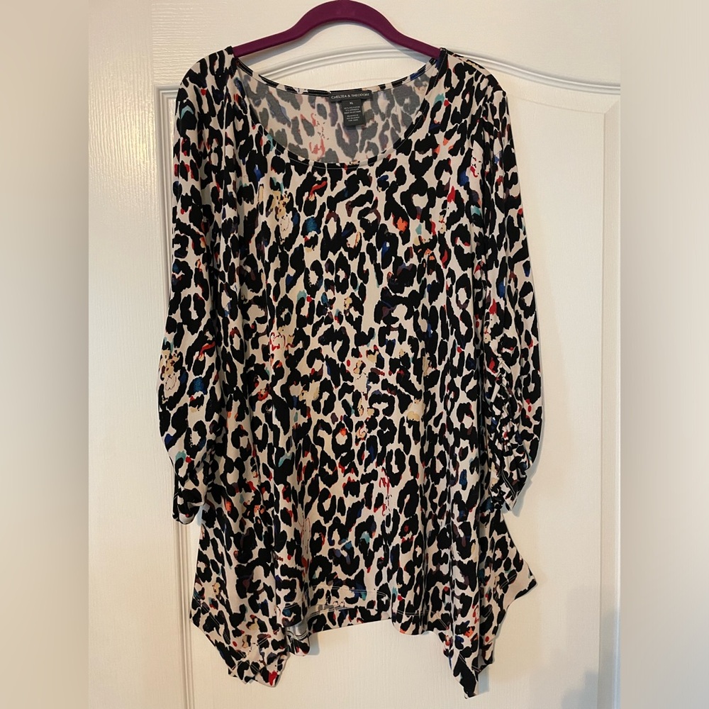 CHELSEA & THEODORE XL Asymmetrical Tunic Ruched 3/4 Sleeve
